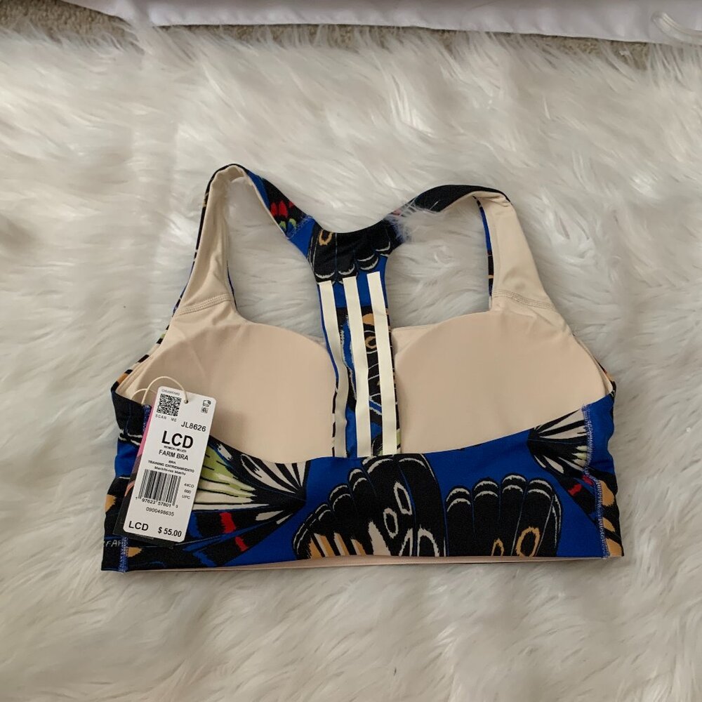 ADIDAS X FARM RIO Butterfly Medium Support Sports Bra in Black/Navy Sz L CUPS CD - Picture 2 of 2